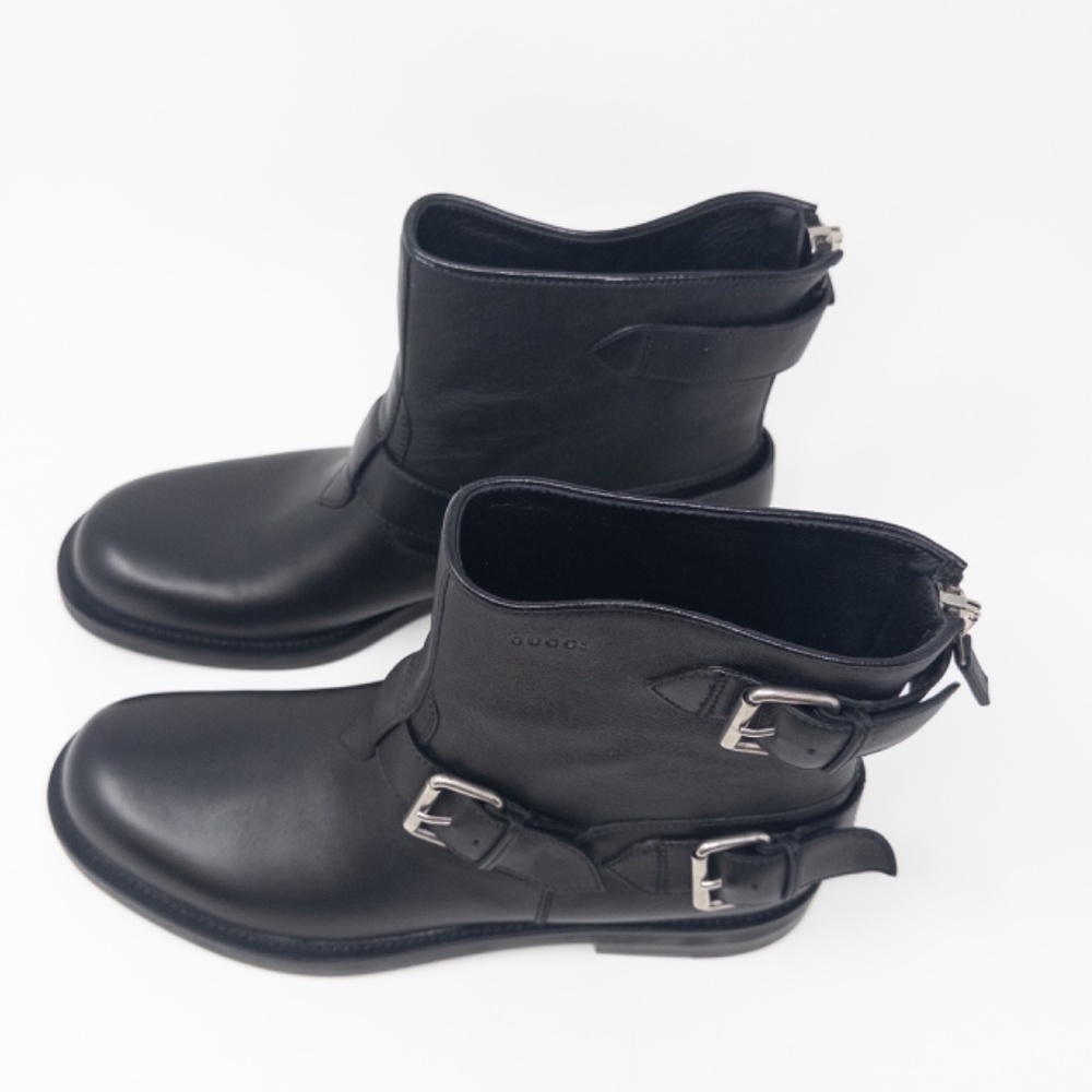 Gucci Moto Combat Boots Buckles Zipper Black Ankle Womens Size 40 EU 10 US - Picture 3 of 9